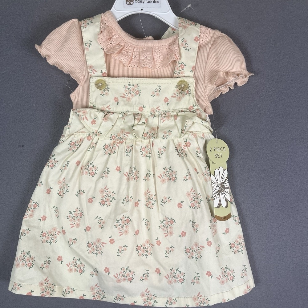 NWT Daisy Fuentes 2 Piece Set Dress & Shirt Floral Pink Cream 18 Mo